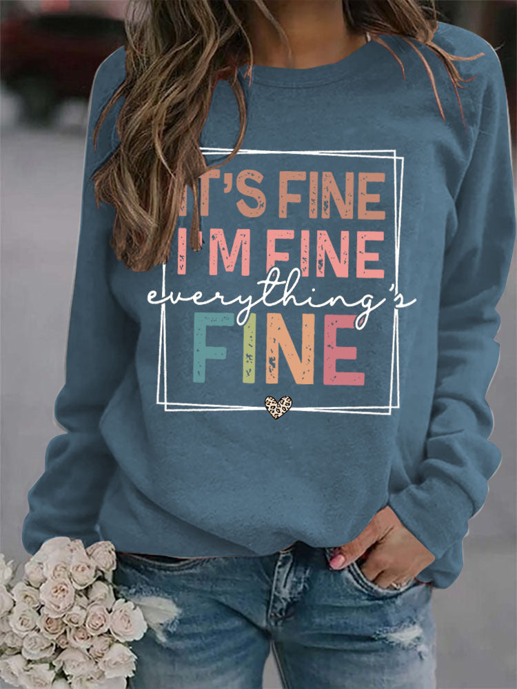 Fine Printed Solid Color Long Sleeve Sweatshirt