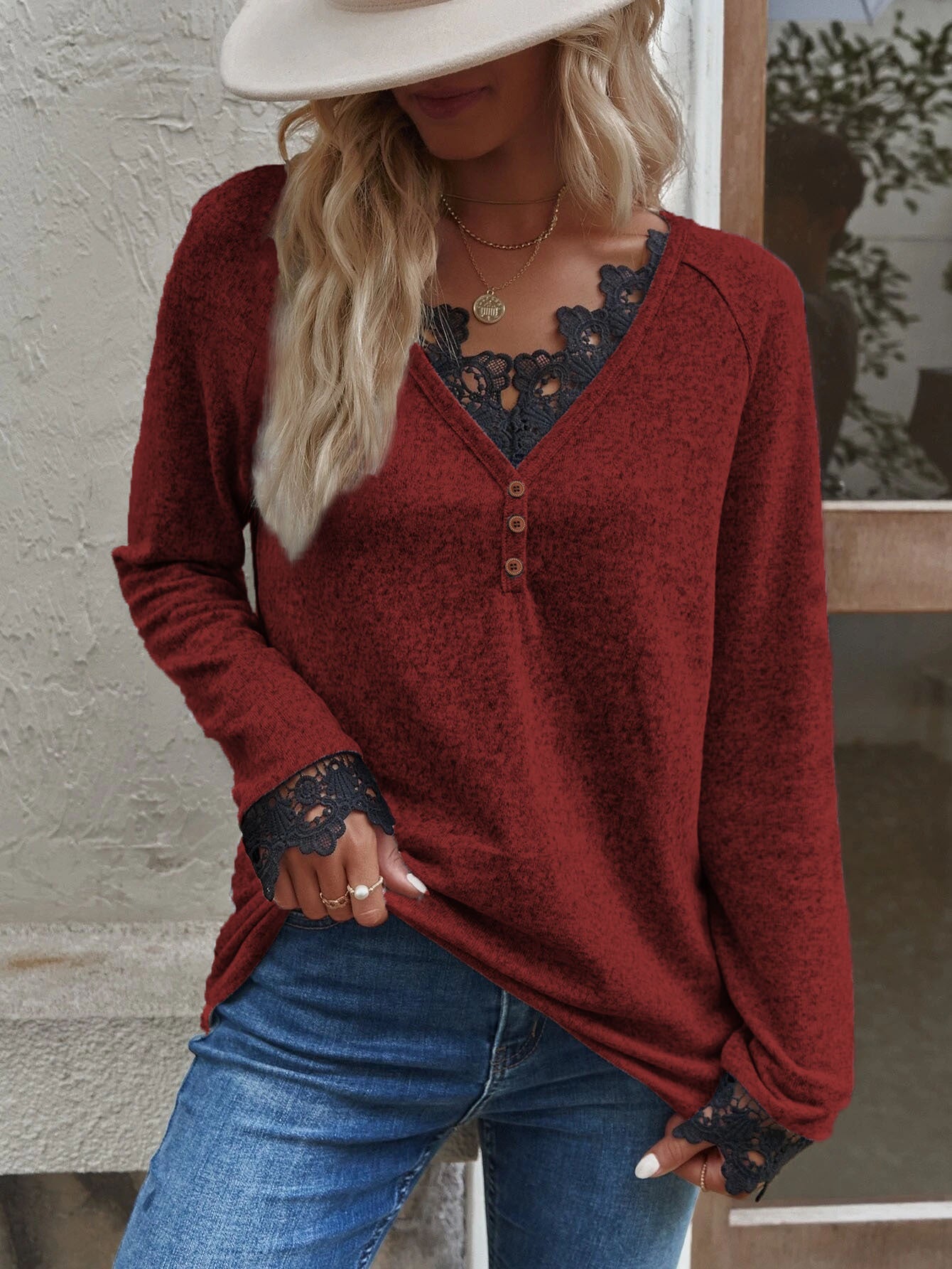 Casual Long Sleeve V-Neck Top Blouse