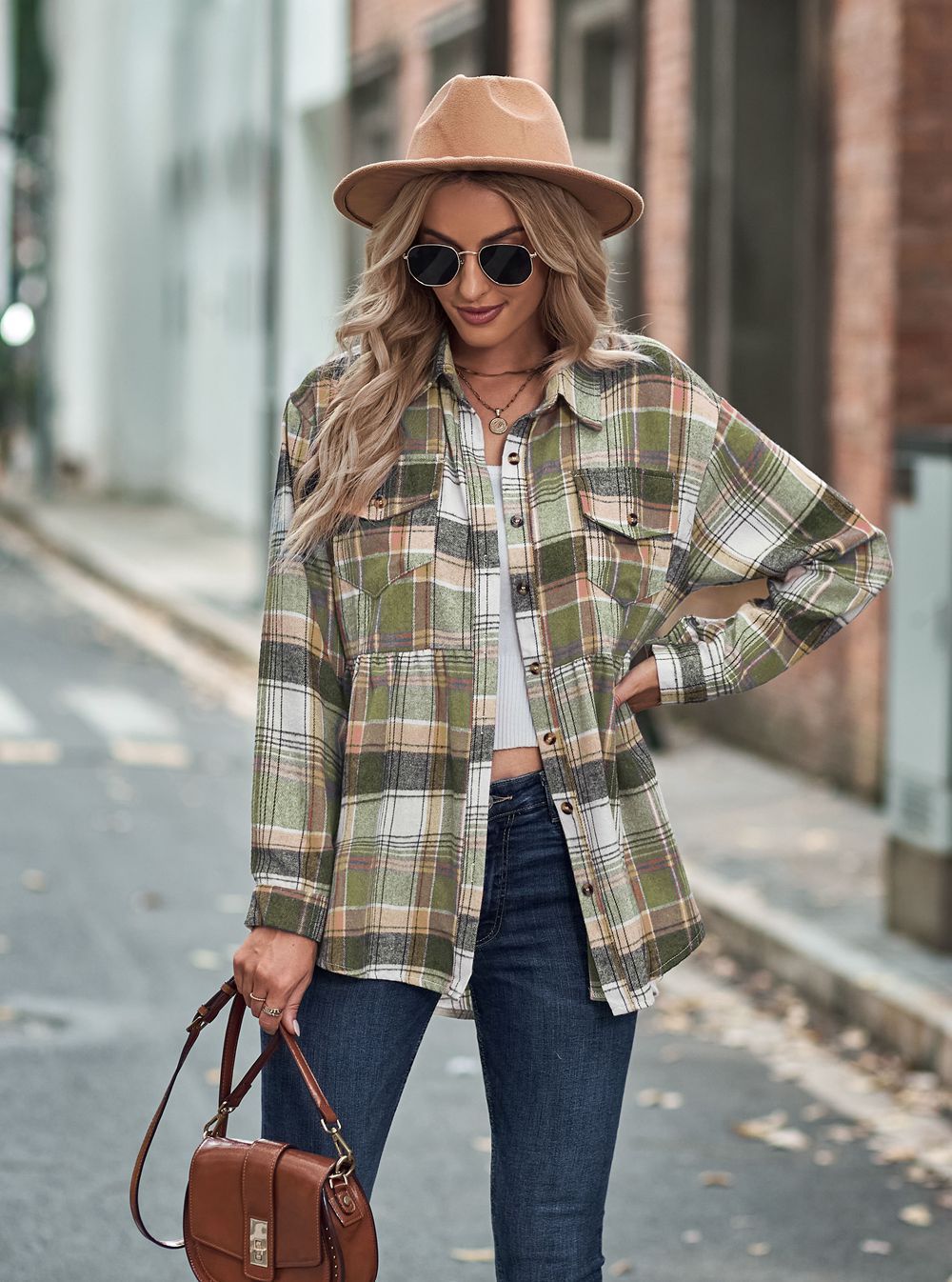 Casual Long Sleeve Buttoned Plaid Shirt