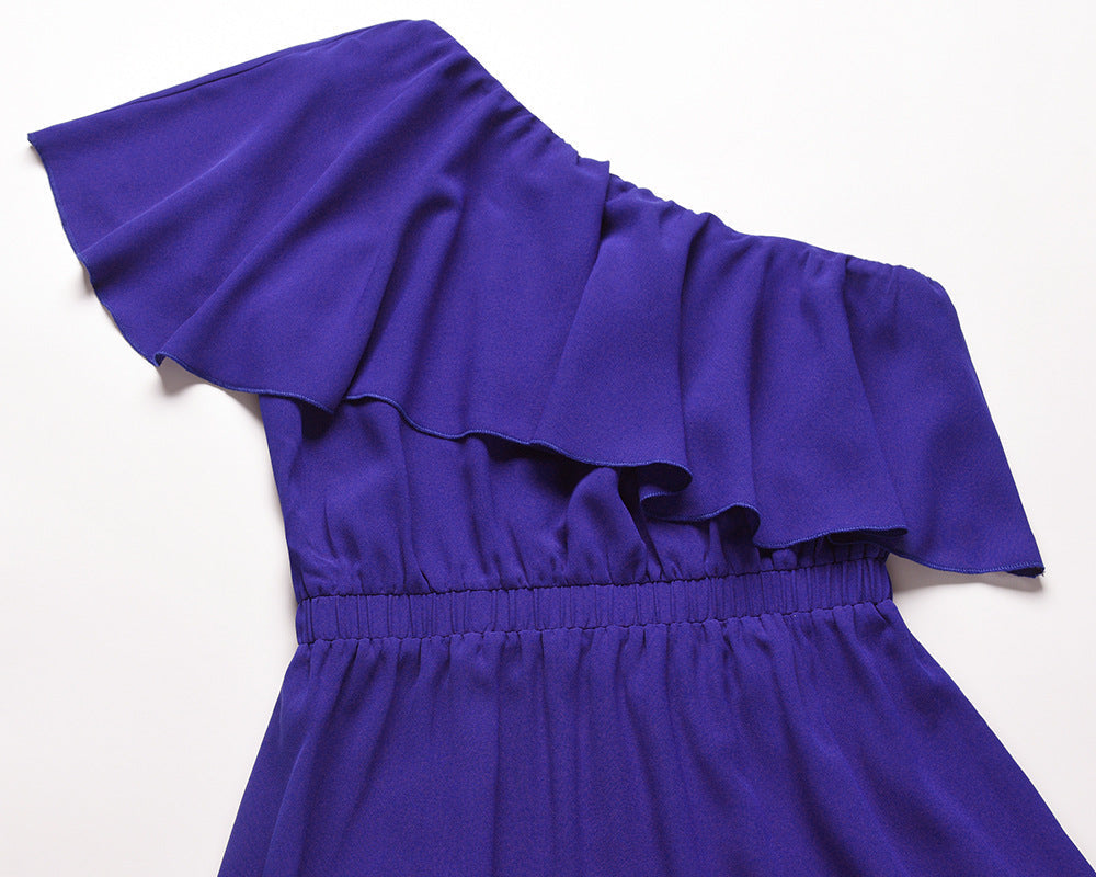One Shoulder Hollow Slit Long Solid Color Maxi Dress