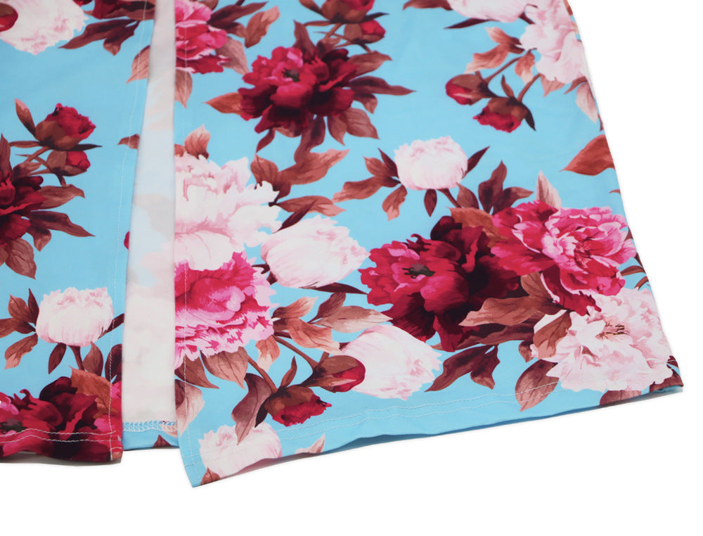Sleeveless Backless Floral Print High Split Maxi Dress