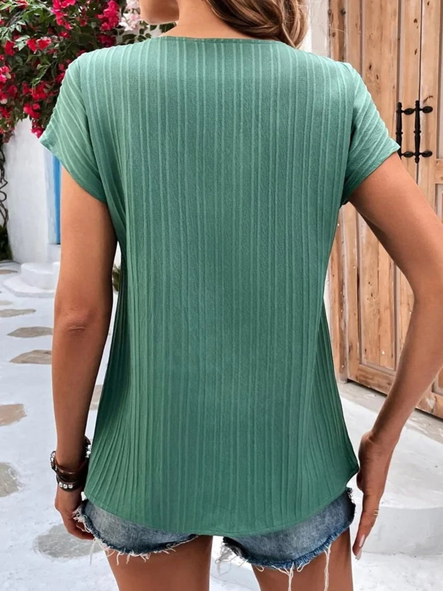 Women's T-Shirts Solid Twist Button Fashion Short Sleeve T-Shirt