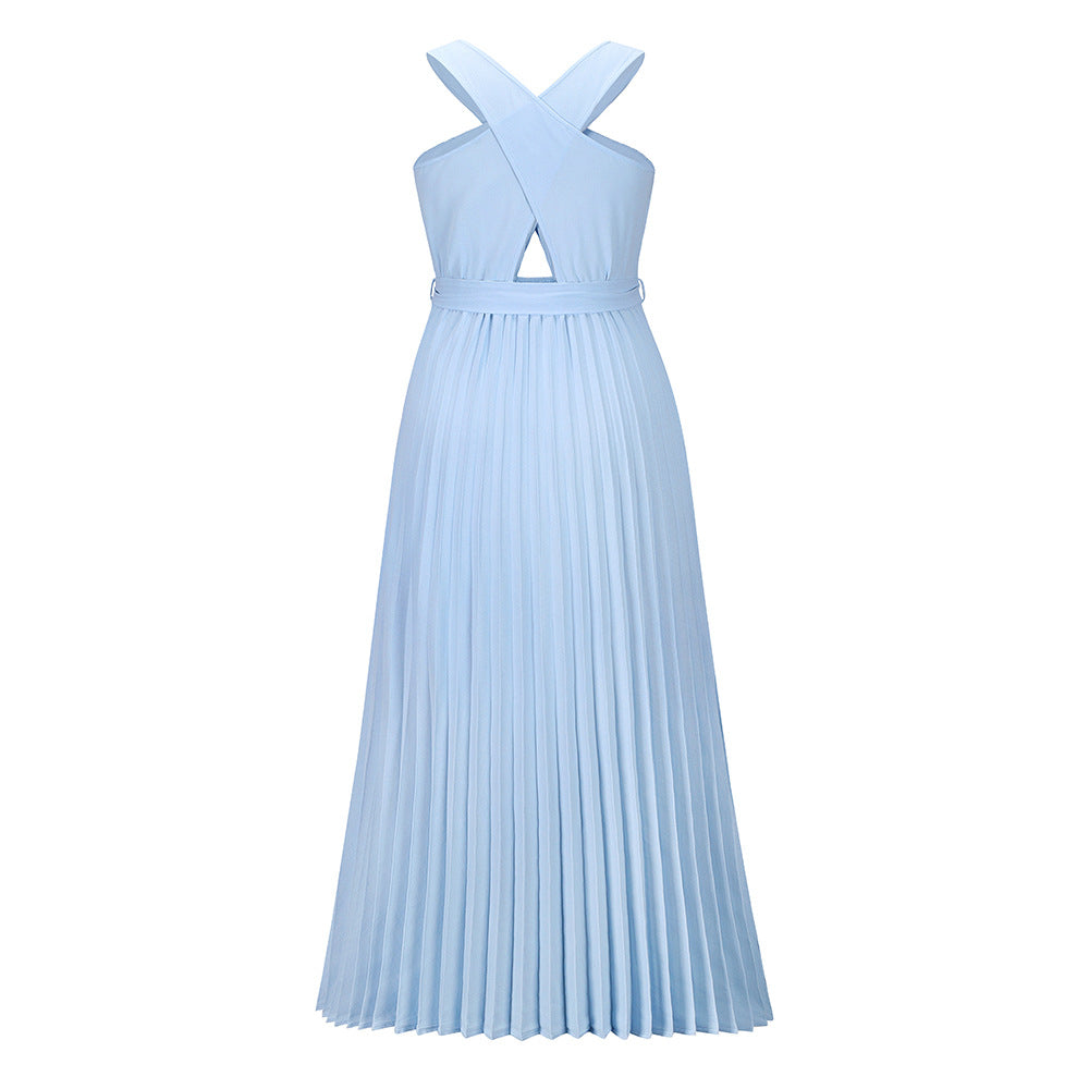 Sleeveless Halter Neck Solid Color Maxi Dress