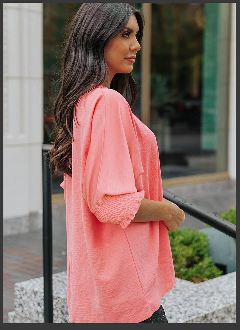 Stylish Long Sleeve Solid Color Blouse Top