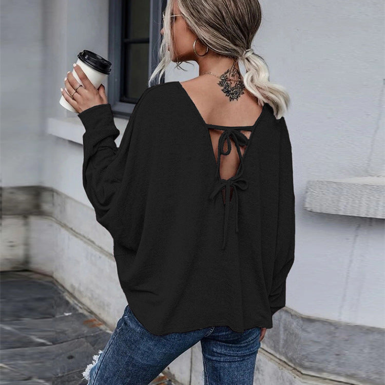 Fashion Round Neck Long Sleeve Solid Loose Blouse