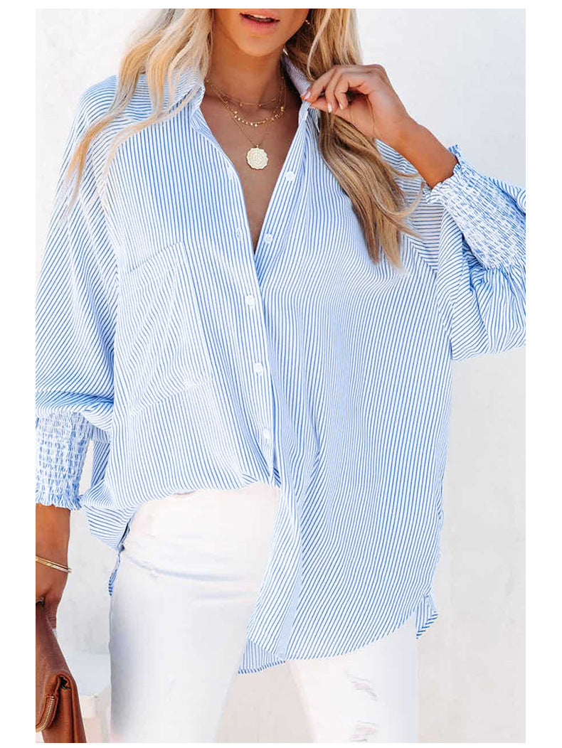 Fashion Long Sleeve Button Stripe Loose Shirt Top