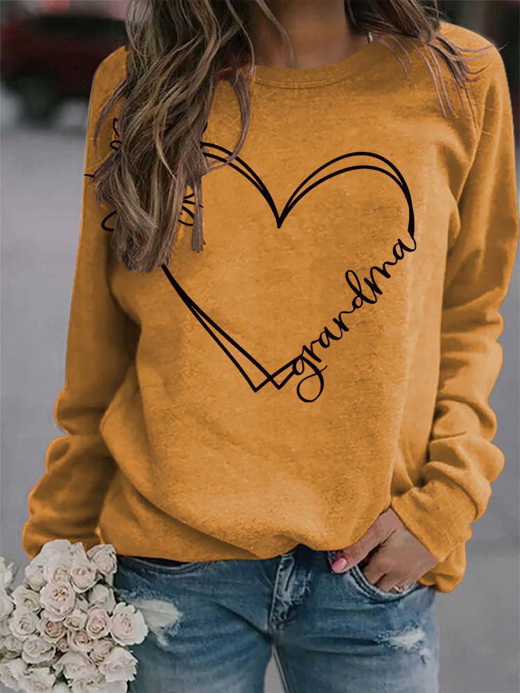 Heart Print O-Neck Long Sleeve Solid Sweatshirt