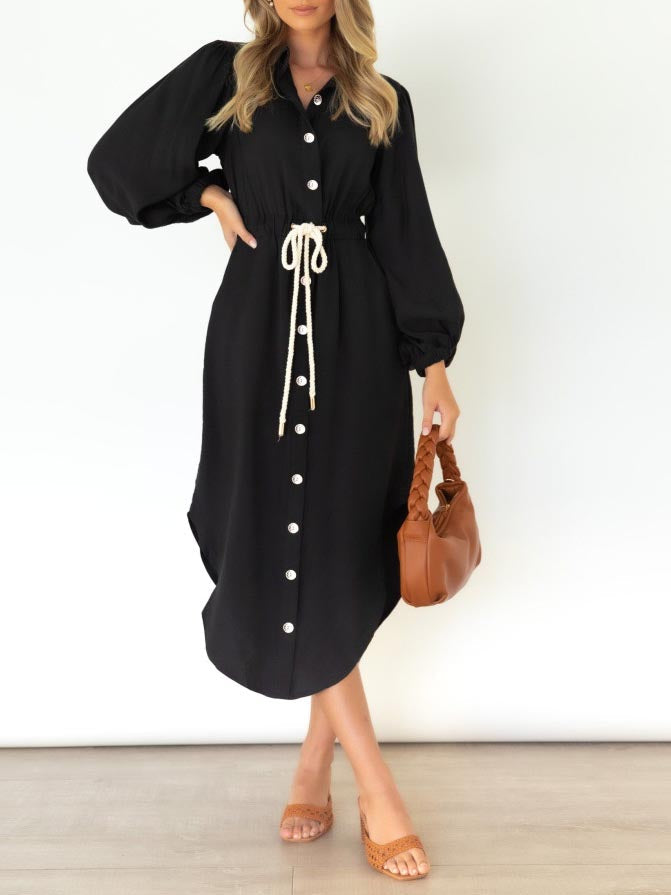 Long Sleeve Front Wrap Button Down Dress