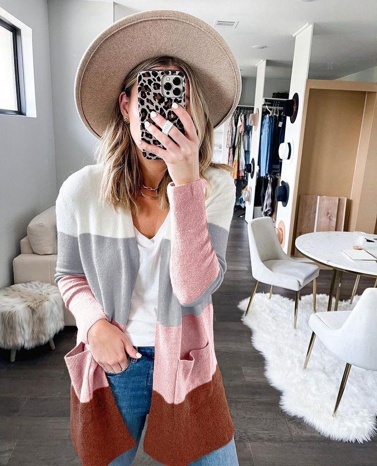 Long Sleeve Open Front Cardigan Top with Pockets