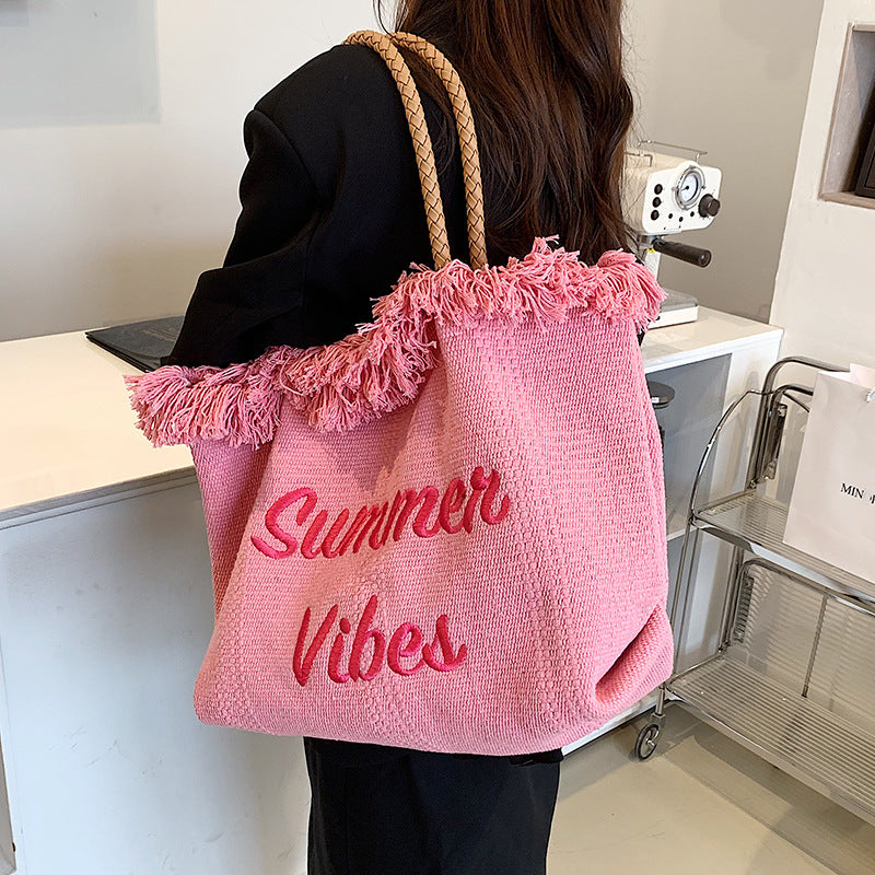 Large Women's Summer Fashion Woven Shoulder Tote Bags