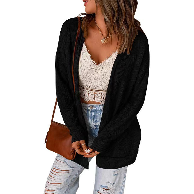Open Front Long Sleeve Solid Color Cardigan