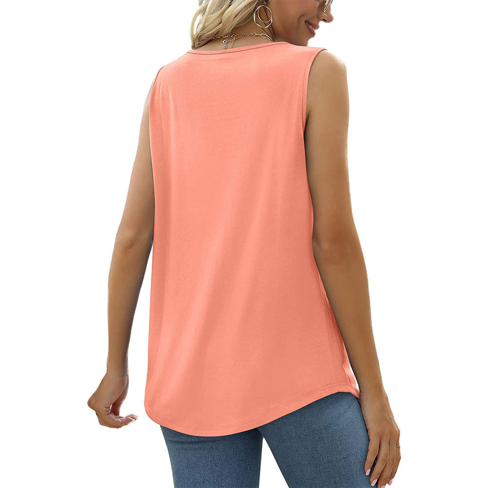 Sleeveless Square Neck Solid Color Loose Blouse Top