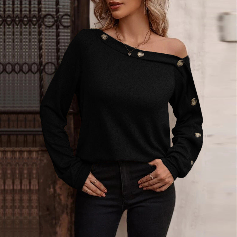 Casual Long Sleeve Round Neck Solid Loose Blouse