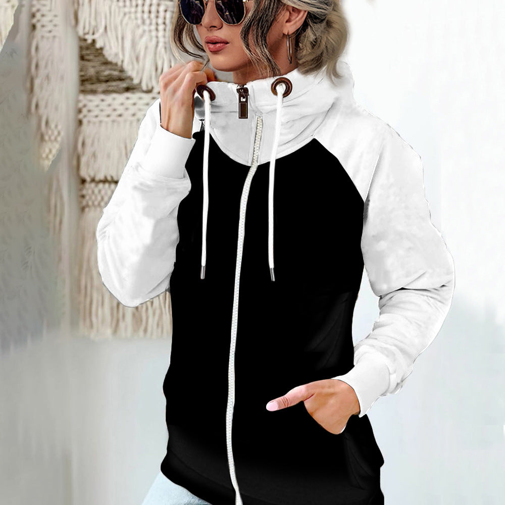 Drawstring Zip Up Long Sleeve Pocketed Sweater