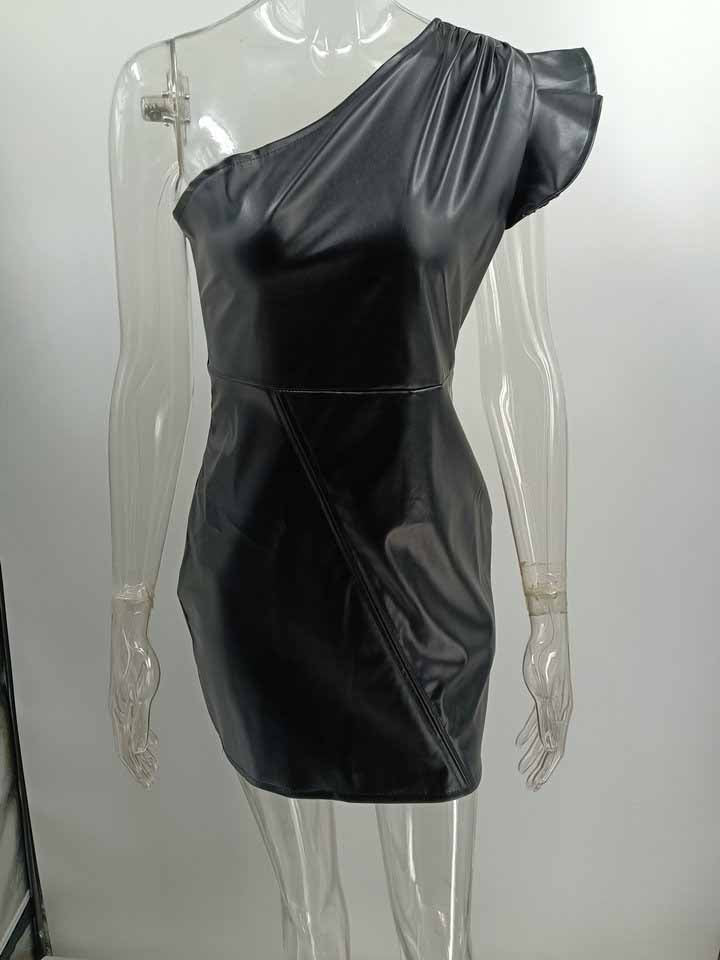 Fashion One Shoulder Sleeveless Solid Mini Dress