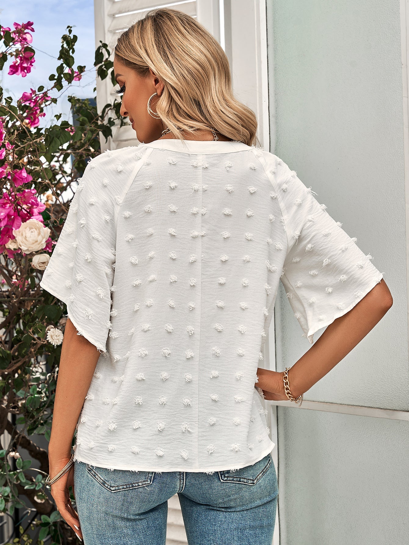Casual V-Neck Short Sleeve Solid Blouse Top