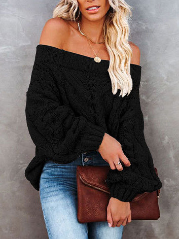 Fashion Long Sleeve Off Shoulder Knitted Sweater