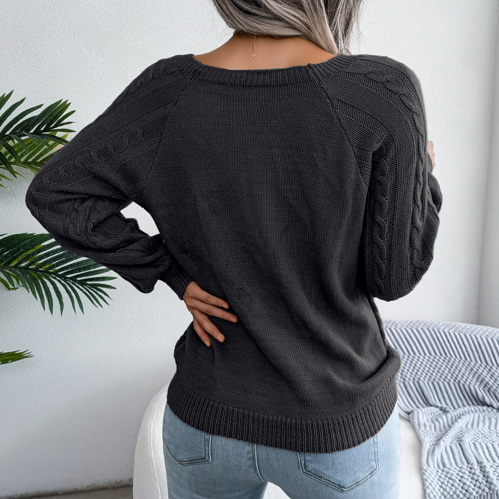 Long Sleeve Scoop Neck Knitted Solid Sweatshirt
