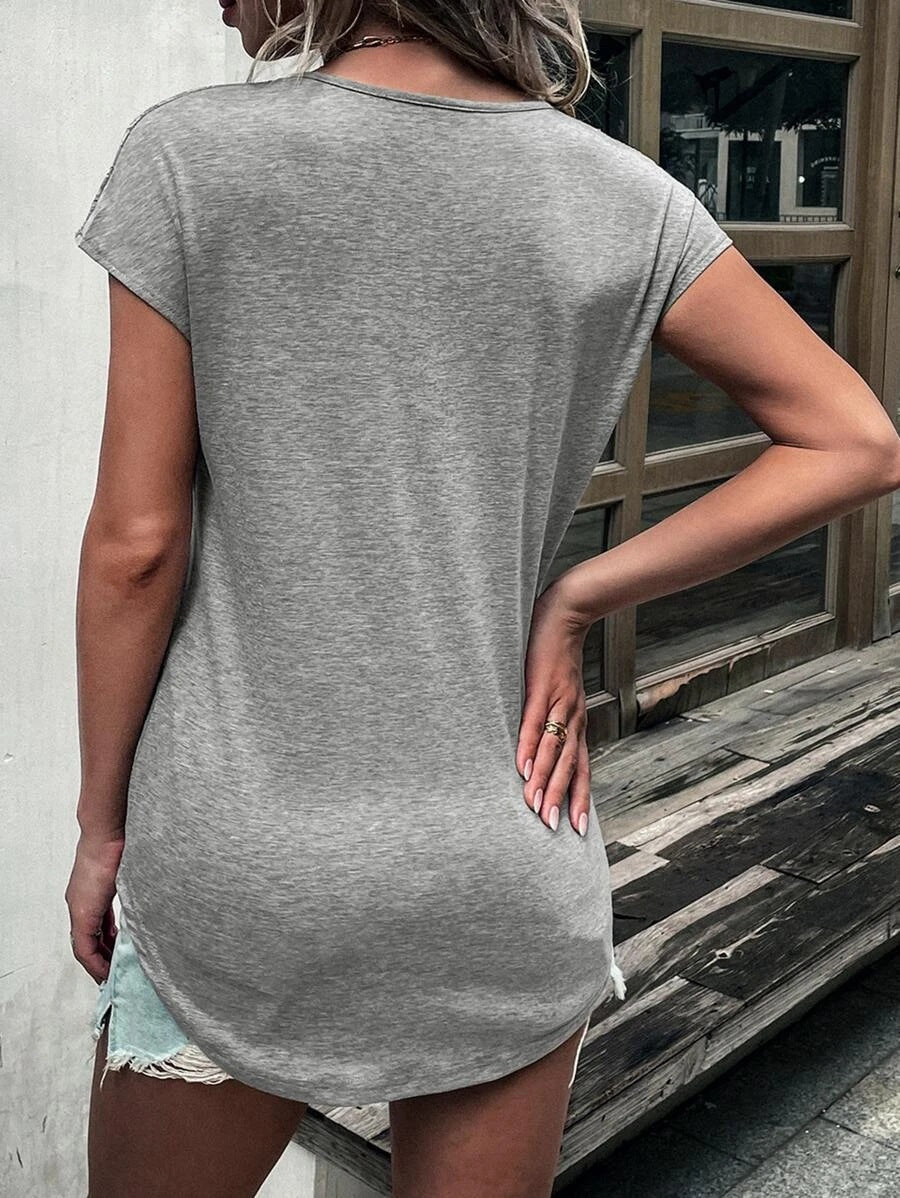Casual Cap Sleeve Round Neck Solid Color Top