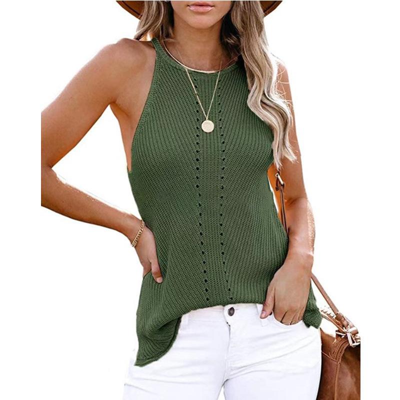 Casual Crew Neck Sleeveless Knit Strappy Tank Top