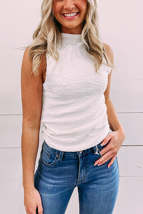 Solid High Neck Sleeveless Top