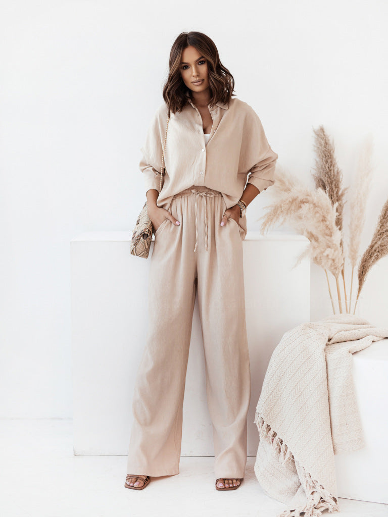 Draw String Button Up Long Sleeve Jumpsuit