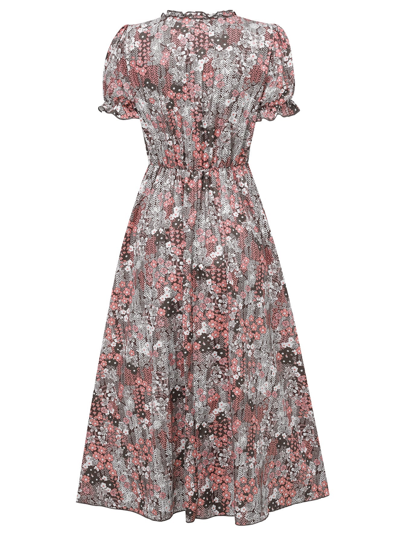 V-Neck Short Sleeve Printed Flared Midi Dress