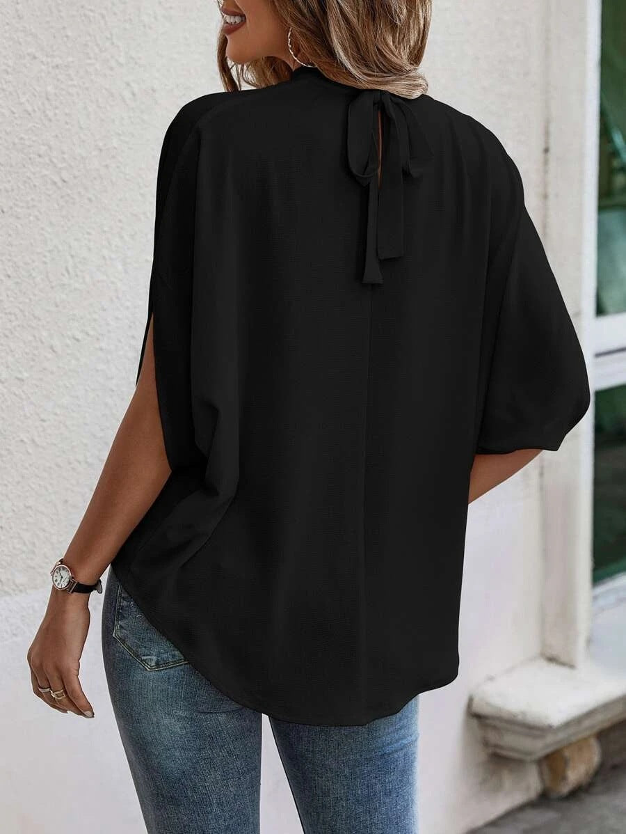 Elegant O-Neck Short Sleeve Printed Loose Blouse Top