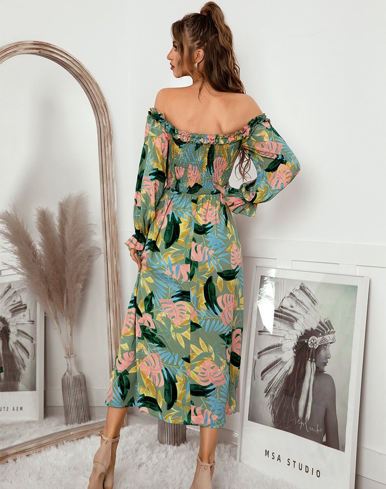 Off Shoulder Long Sleeve Maxi Floral Dress