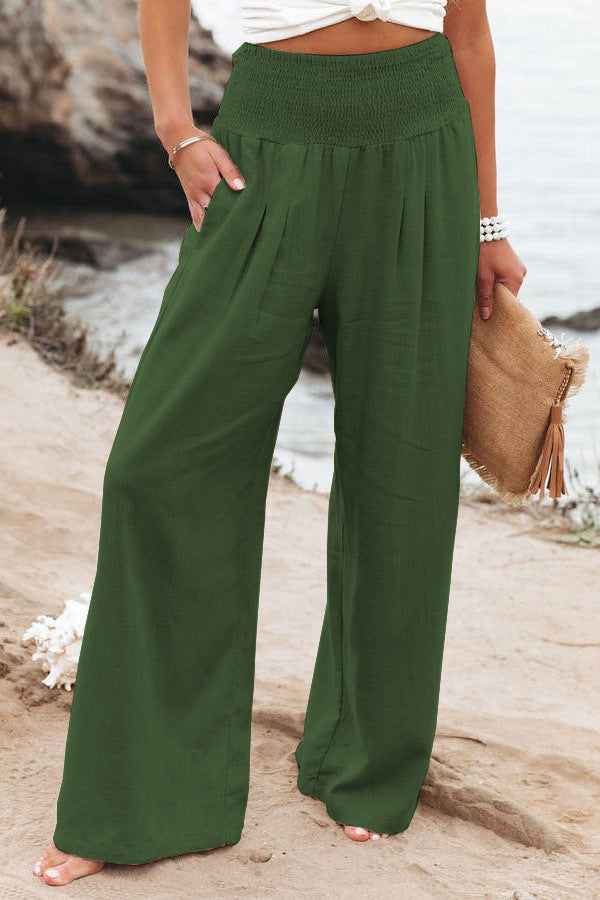 Casual High Waist Pocket Solid Loose Pant
