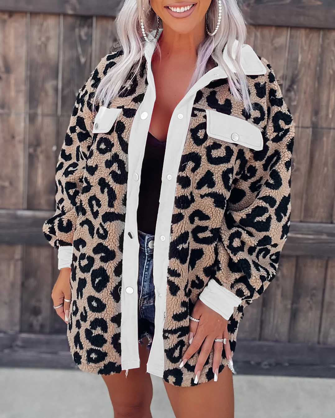 Casual Leopard Print Long Sleeve Collar Outerwear