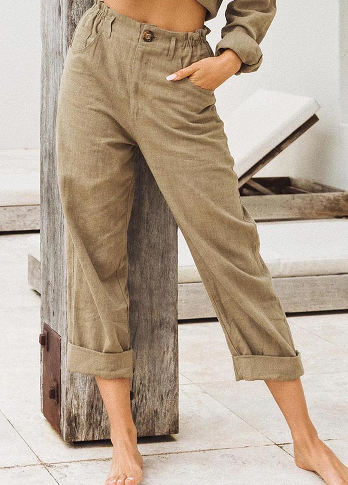 Button Solid Color Casual Pants