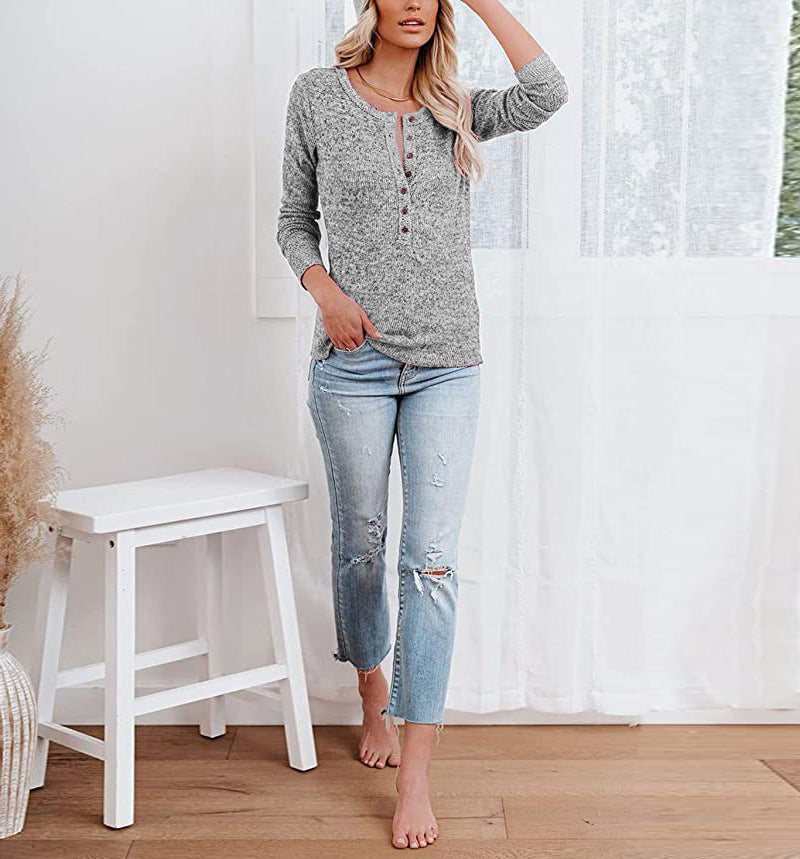 Casual Long Sleeve Button Up Fitted Blouse Top