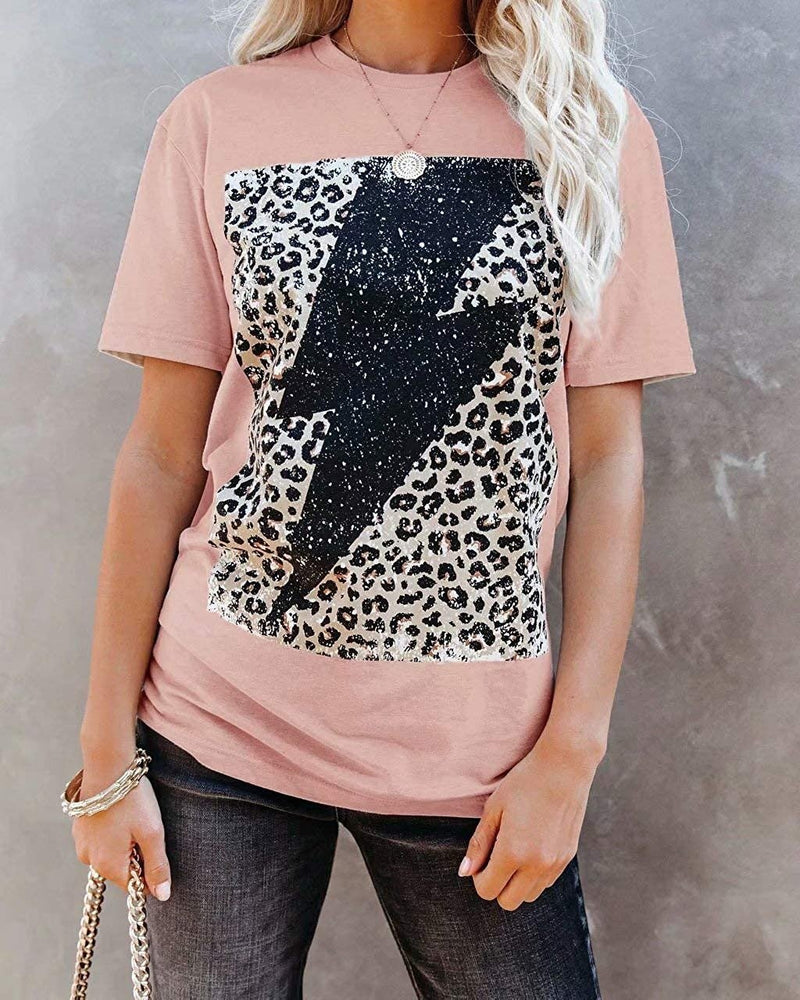 Leopard Graphic Print Short Sleeve Round Neck T-Shirt