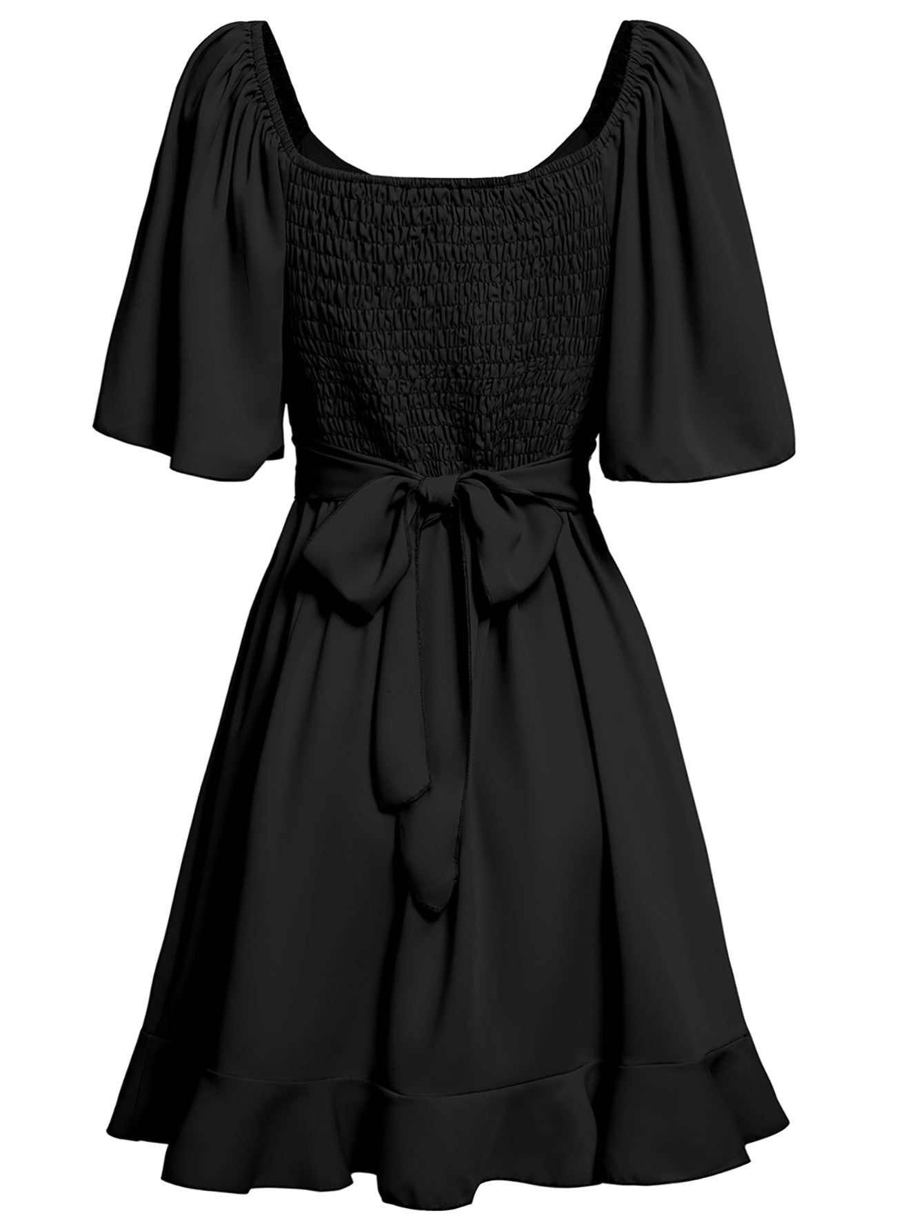 Casual Cross V-Neck Short Sleeve Wrap Solid Mini Dress