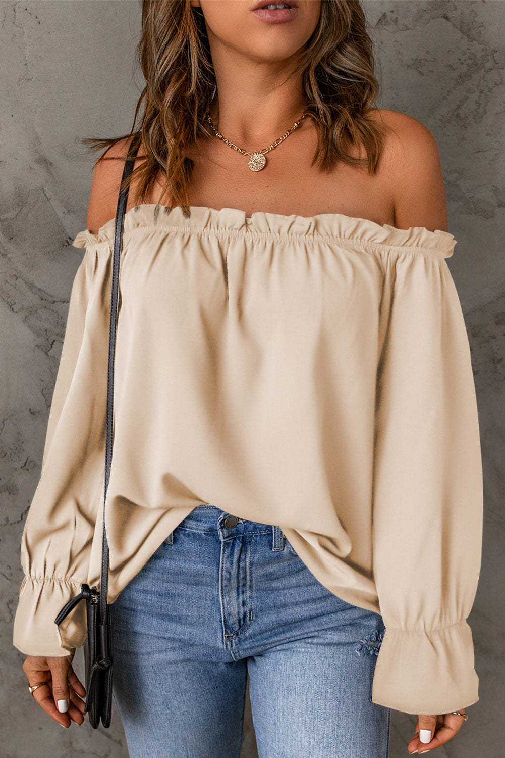 Casual Off Shoulder Long Sleeve Loose Solid Top Blouse