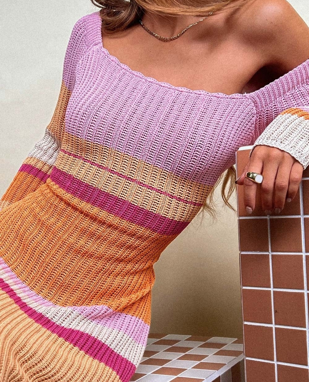 Casual Long Sleeve Printed Knit Maxi Dress