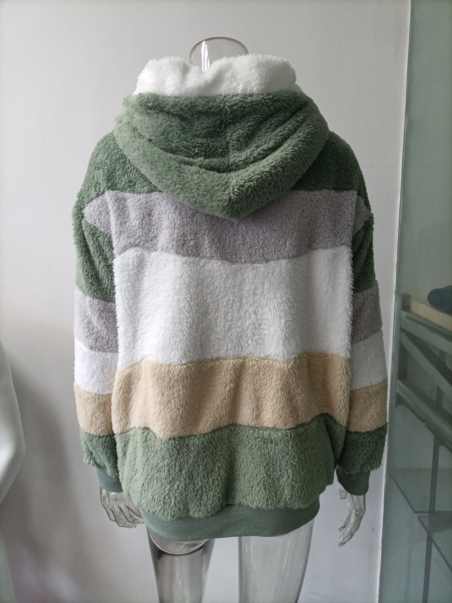 Color Block Drawstring Oversize Warm Hoodie Pullover