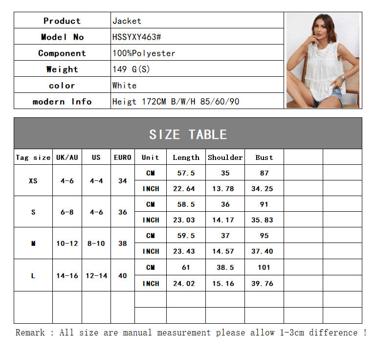 Sleeveless O-Neck Solid Color Loose Blouse Top
