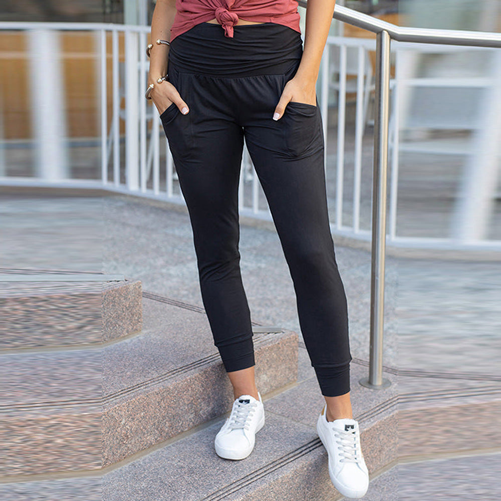 Casual High Waist Pocketed Solid Pant