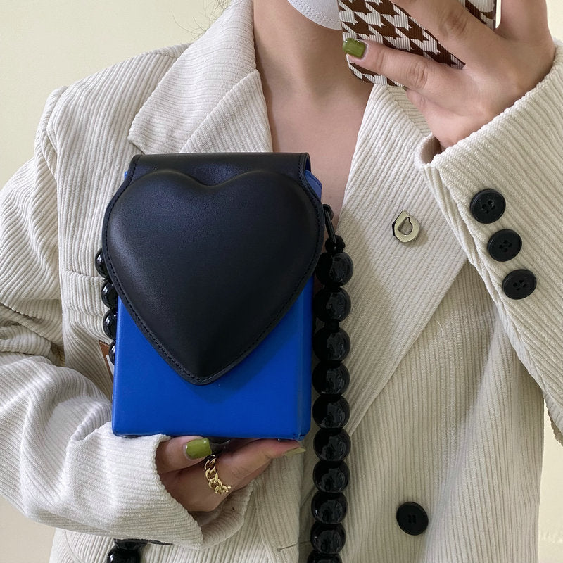 Fashion Personality Peach Heart Classic Black Pearl Love Small Square Women's Handbags