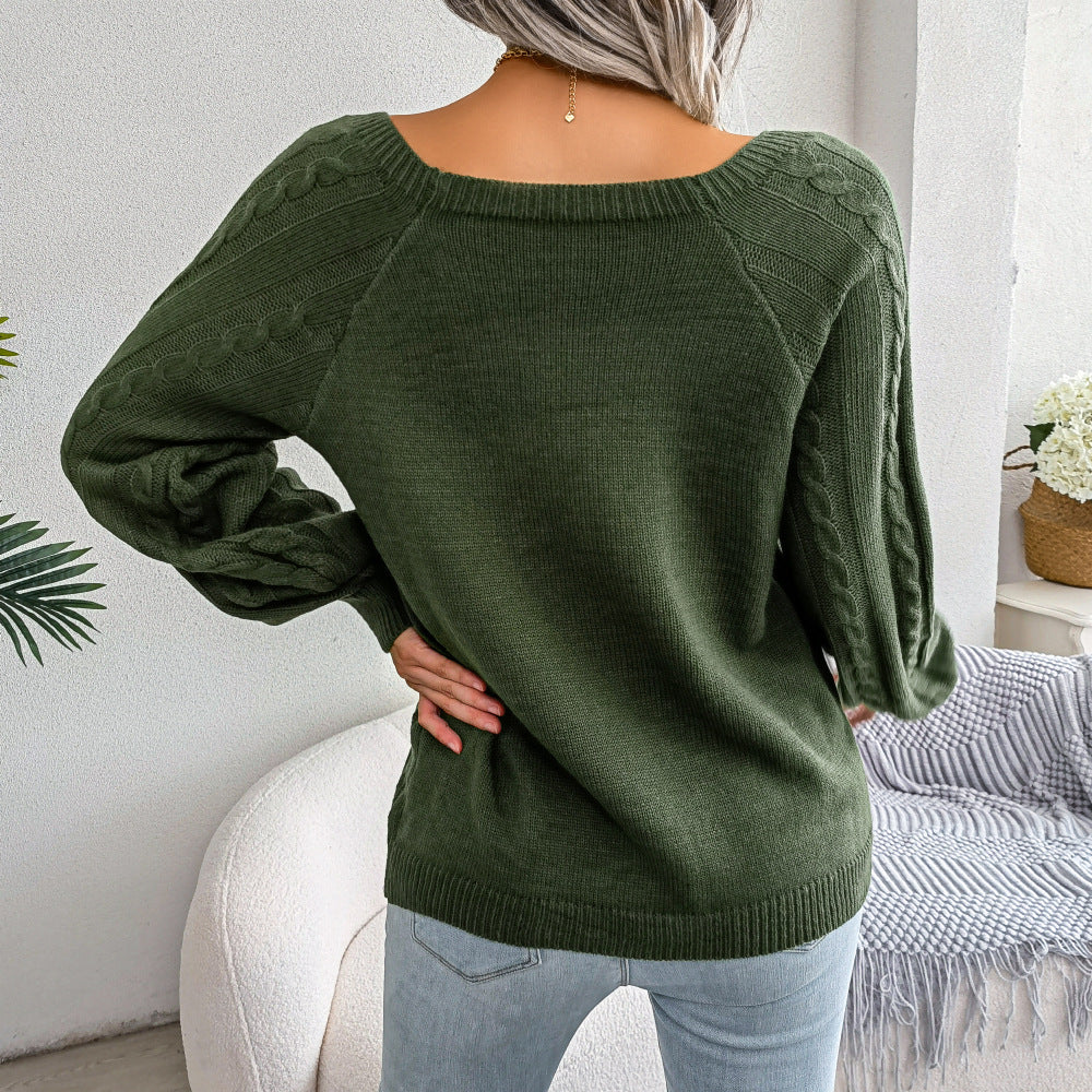 Long Sleeve Scoop Neck Knitted Solid Sweatshirt
