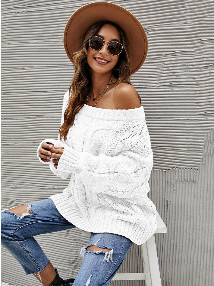 Fashion Long Sleeve Off Shoulder Knitted Sweater