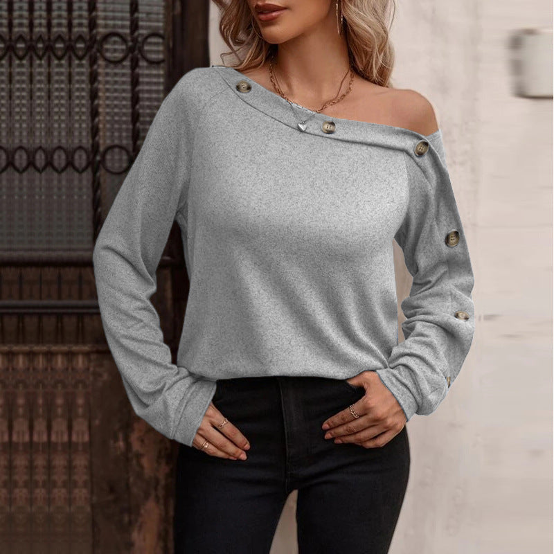 Casual Long Sleeve Round Neck Solid Loose Blouse