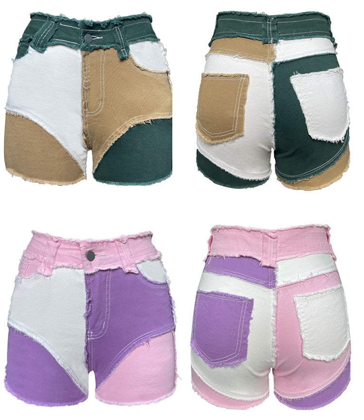 Women's Color Blocked Denim Shorts