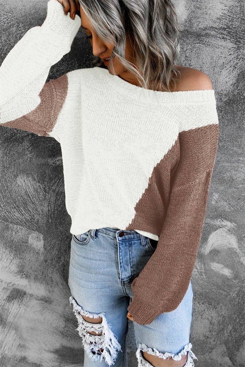 One Shoulder Knitted Round Neck Sweater