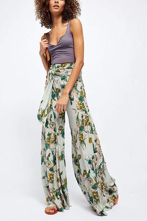 Print Belted Palazzo Pant