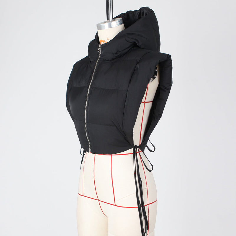 Fashion Zip Up Solid Color Drawstring Vest