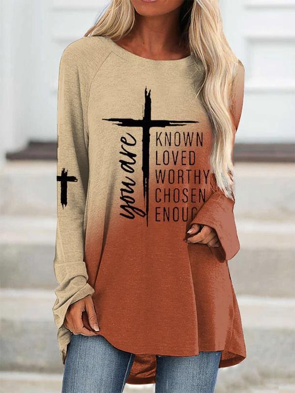 Round Neck Long Sleeve Printed Oversize Top