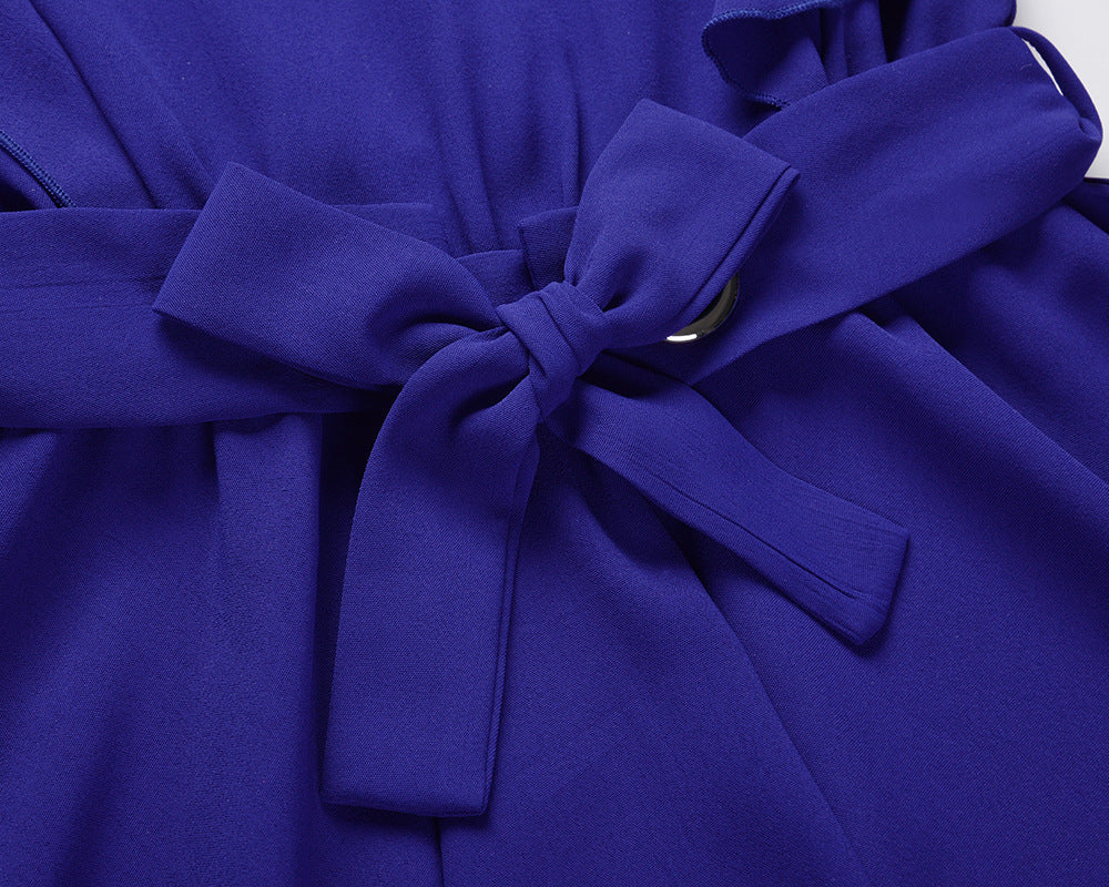 Ruffle Sleeve Waist Tie Solid Color Mini Dress